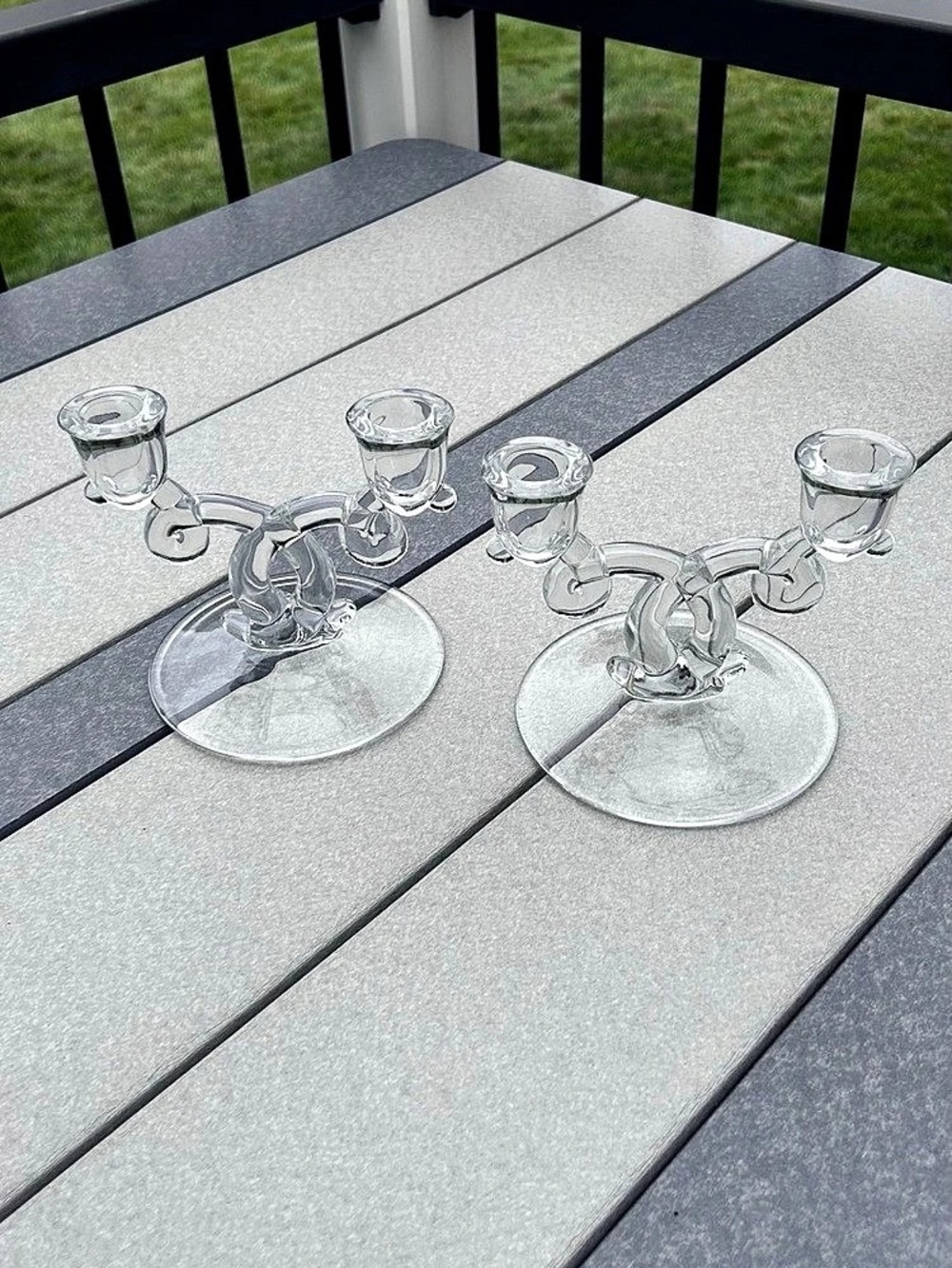 Clear Glass Candlestick Holders Set of 2